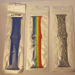 Laffav Set of 3 Apple Watch Straps Size 42_44 MM Blue, Rainbow and Snakeskin